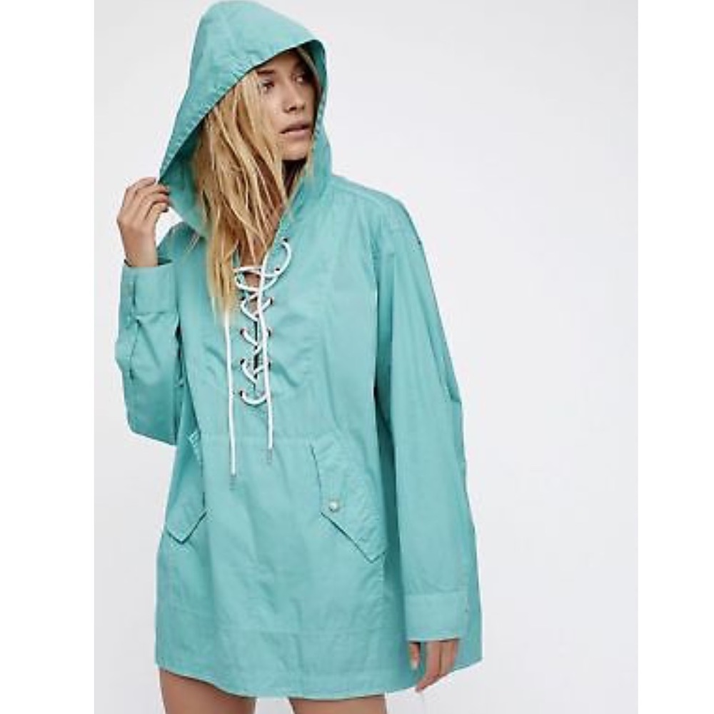 •Free People• Turquoise Hooded Lace-Up Parka